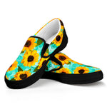 Bright Sunflower Pattern Print Black Slip On Sneakers