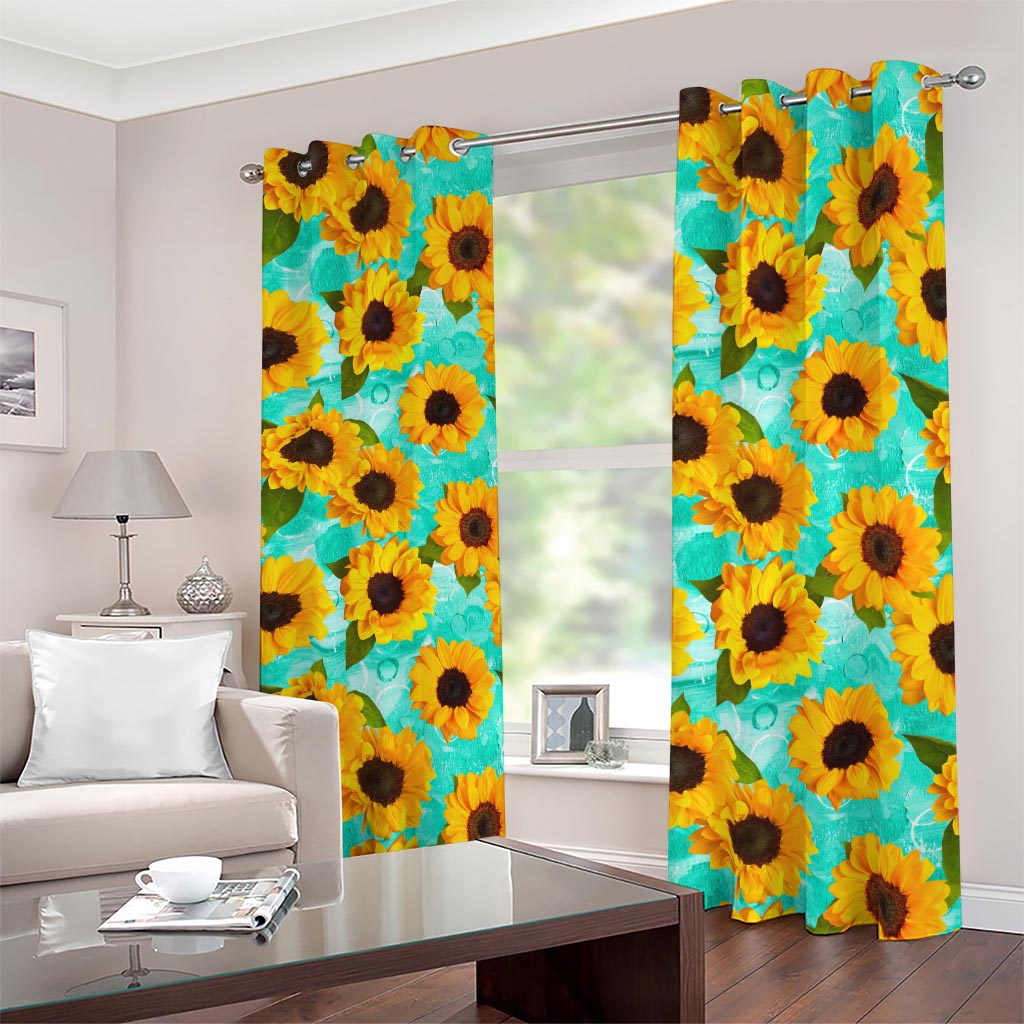 Bright Sunflower Pattern Print Blackout Grommet Curtains