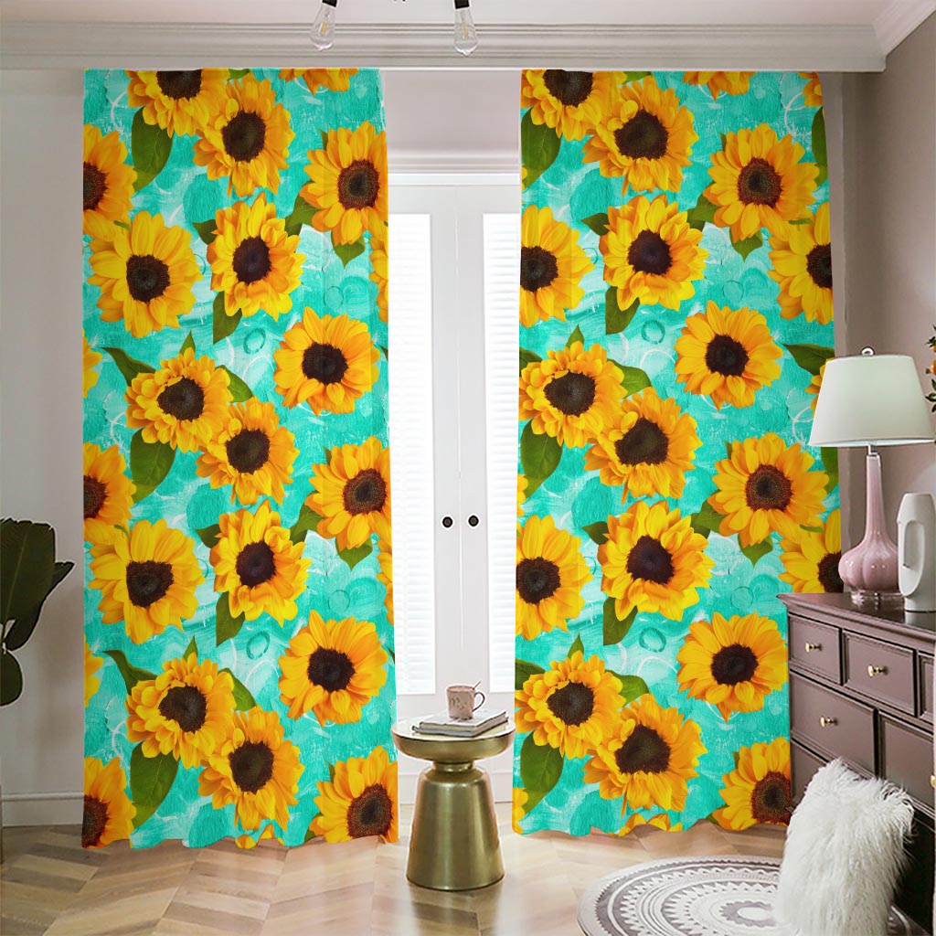 Bright Sunflower Pattern Print Blackout Pencil Pleat Curtains