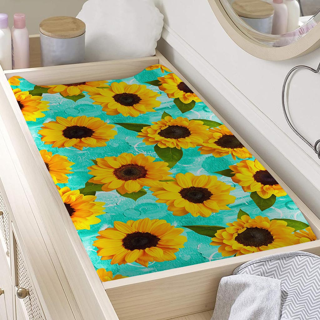 Bright Sunflower Pattern Print Changing Pad Cover