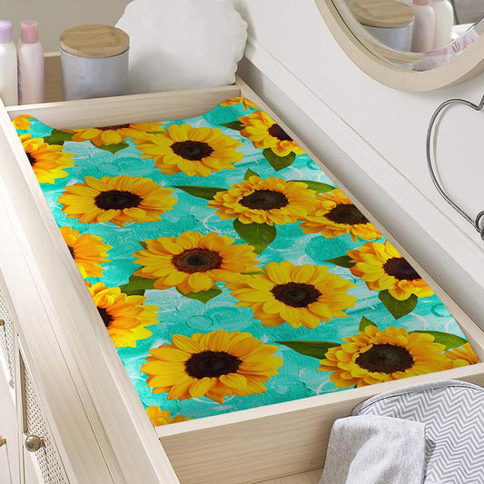 Bright Sunflower Pattern Print Changing Pad Cover