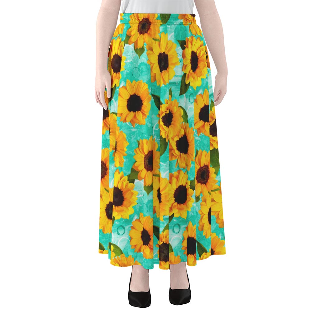 Bright Sunflower Pattern Print Chiffon Maxi Skirt