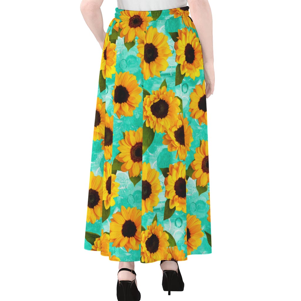 Bright Sunflower Pattern Print Chiffon Maxi Skirt