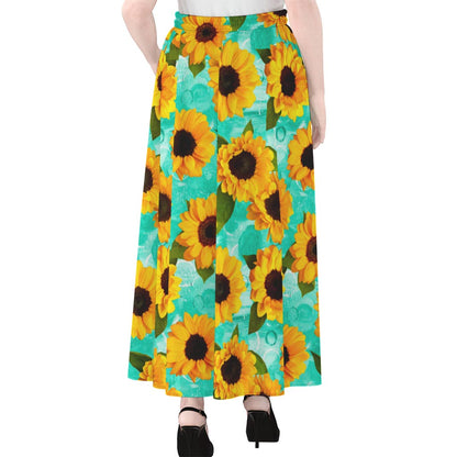 Bright Sunflower Pattern Print Chiffon Maxi Skirt