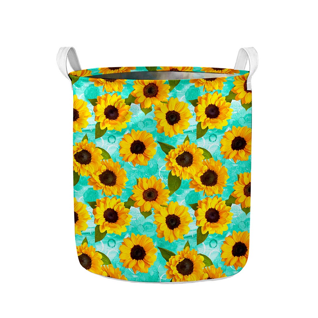 Bright Sunflower Pattern Print Collapsible Laundry Basket