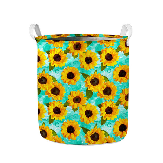 Bright Sunflower Pattern Print Collapsible Laundry Basket