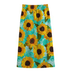 Bright Sunflower Pattern Print Cotton Front Slit Maxi Skirt