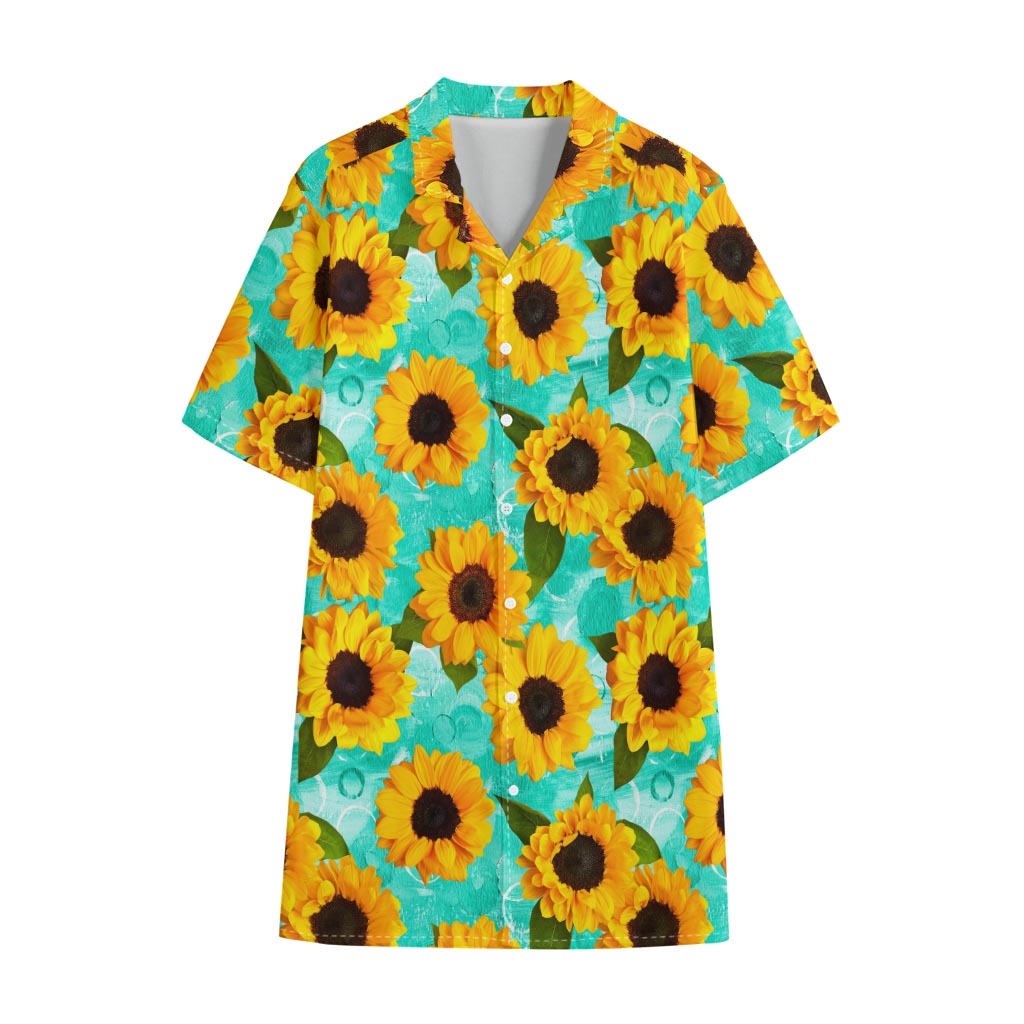Bright Sunflower Pattern Print Cotton Hawaiian Shirt