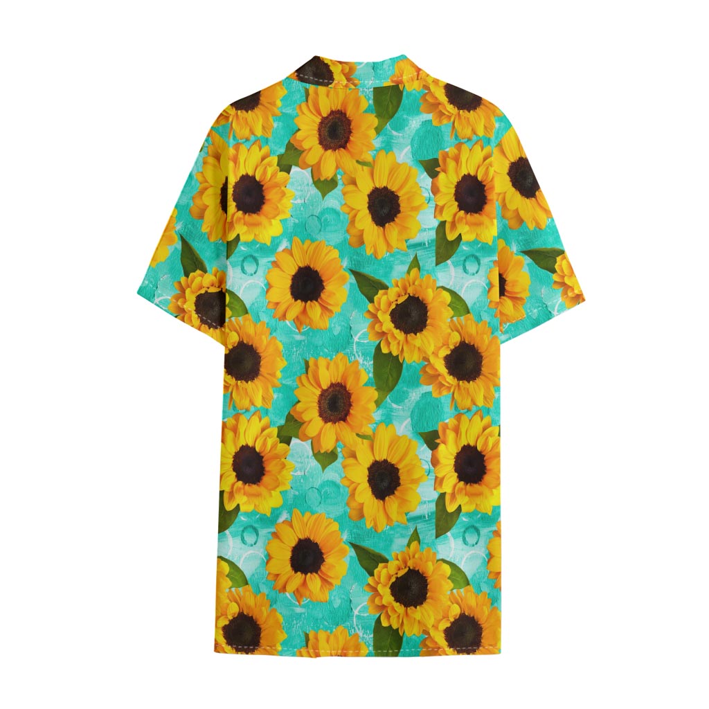 Bright Sunflower Pattern Print Cotton Hawaiian Shirt