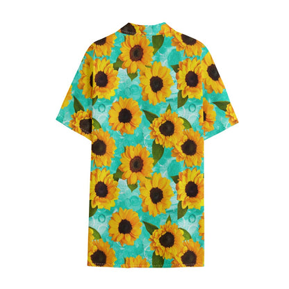 Bright Sunflower Pattern Print Cotton Hawaiian Shirt