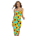 Bright Sunflower Pattern Print Cross Back Cami Dress