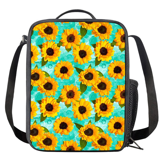 Bright Sunflower Pattern Print Crossbody Lunch Bag