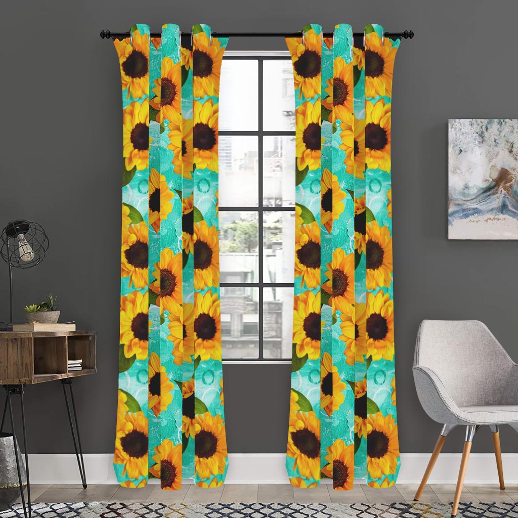 Bright Sunflower Pattern Print Curtain