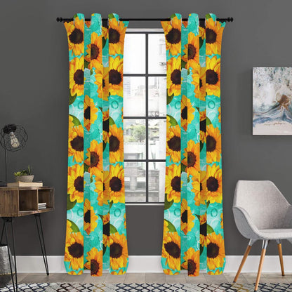 Bright Sunflower Pattern Print Curtain