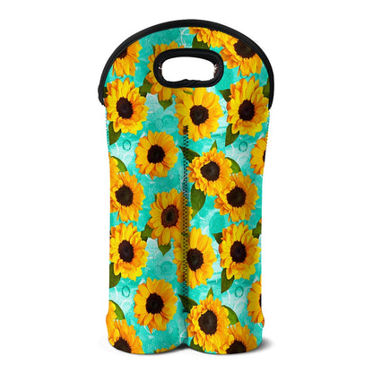 Bright Sunflower Pattern Print Double Neoprene Wine Tote