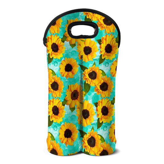 Bright Sunflower Pattern Print Double Neoprene Wine Tote