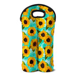 Bright Sunflower Pattern Print Double Neoprene Wine Tote