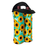 Bright Sunflower Pattern Print Double Neoprene Wine Tote