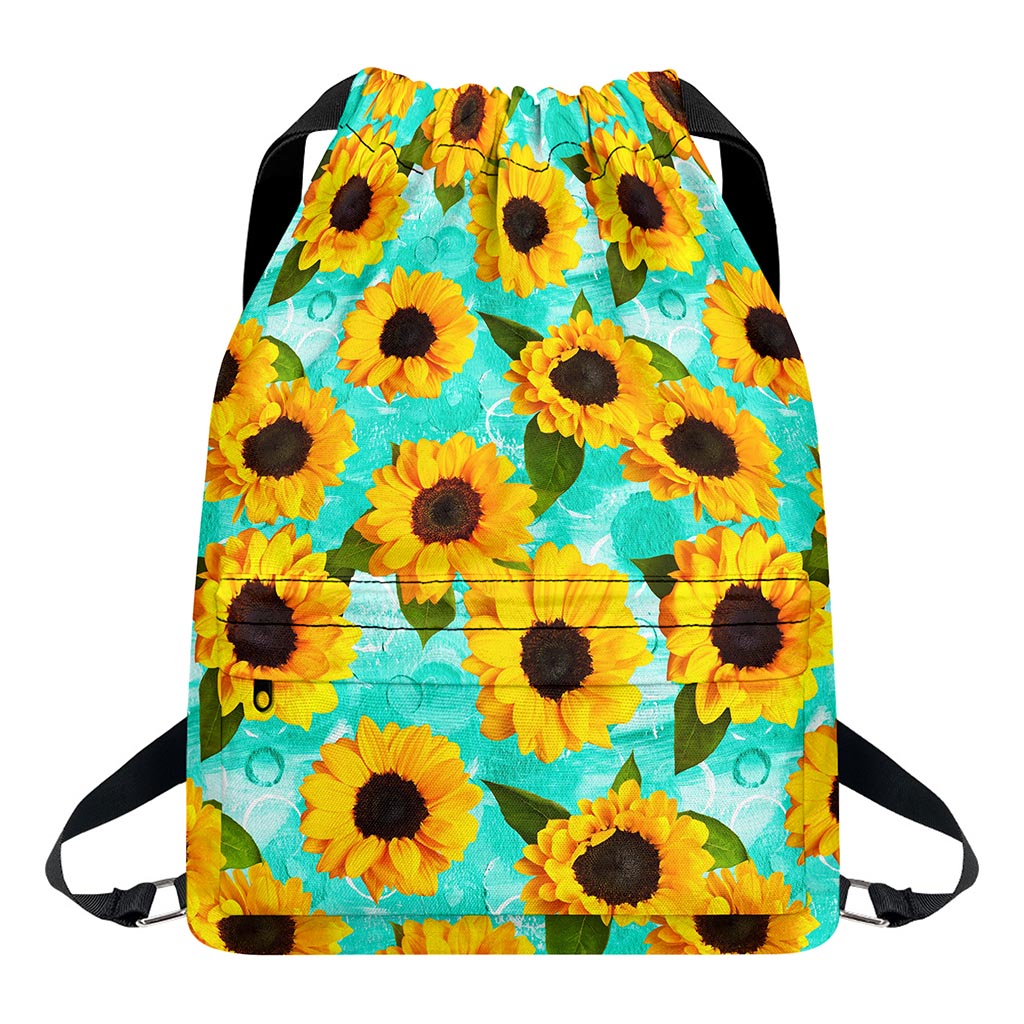Bright Sunflower Pattern Print Drawstring Backpack