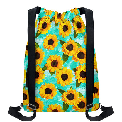 Bright Sunflower Pattern Print Drawstring Backpack