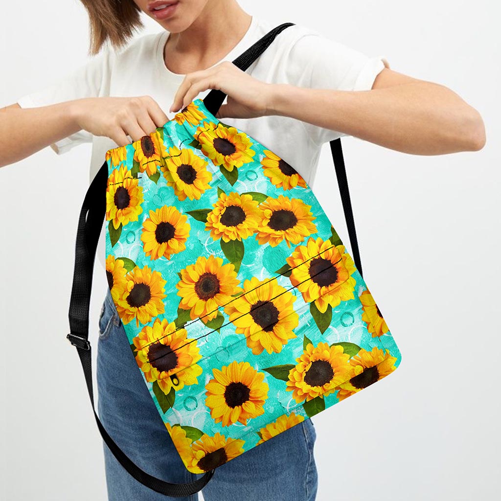 Bright Sunflower Pattern Print Drawstring Backpack