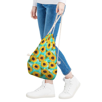 Bright Sunflower Pattern Print Drawstring Bag