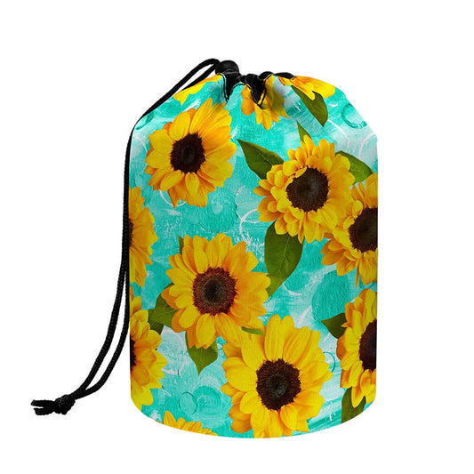 Bright Sunflower Pattern Print Drawstring Makeup Bag