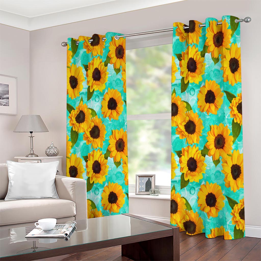Bright Sunflower Pattern Print Extra Wide Grommet Curtains