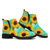 Bright Sunflower Pattern Print Flat Ankle Boots