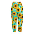 Bright Sunflower Pattern Print Fleece Lined Knit Pants