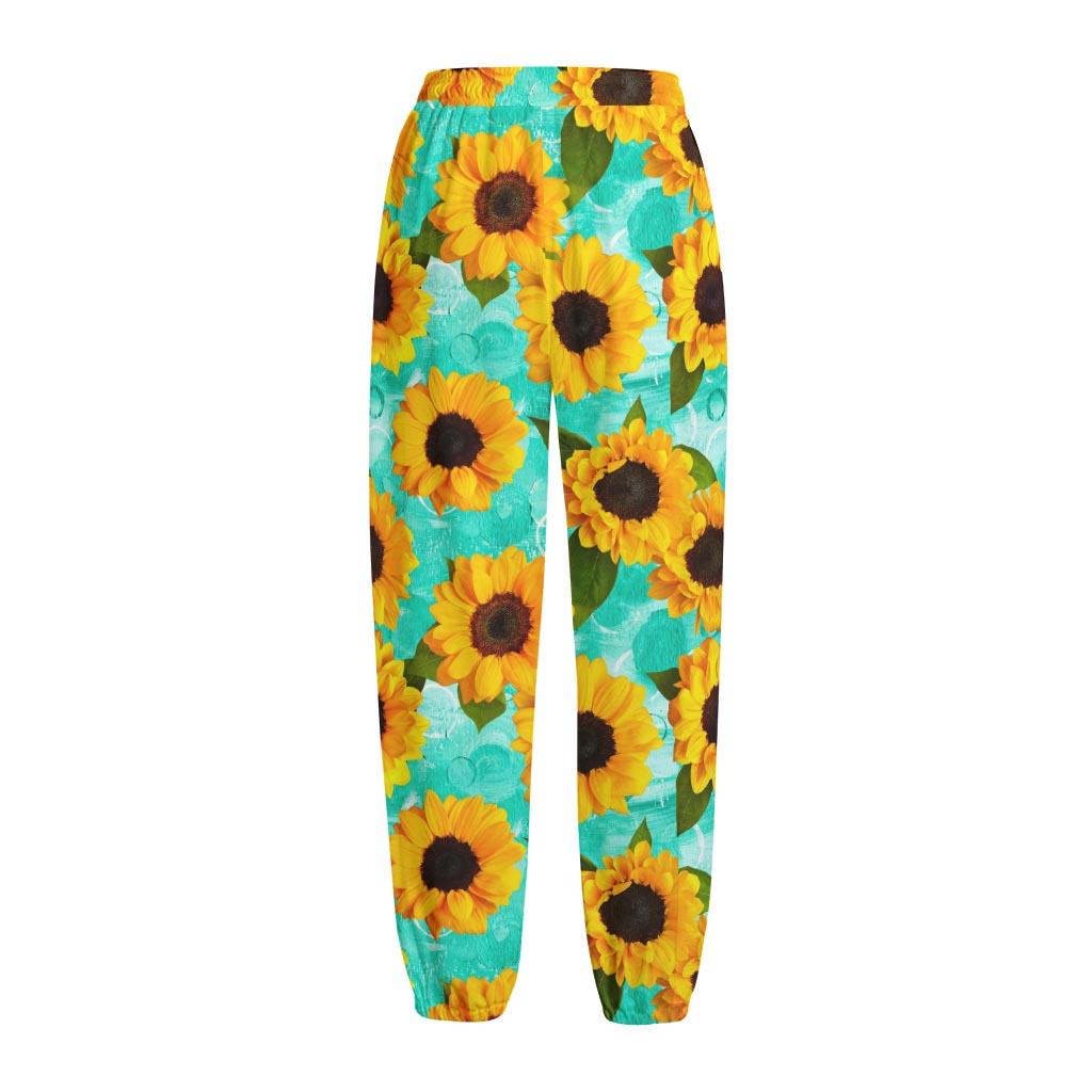 Bright Sunflower Pattern Print Fleece Lined Knit Pants