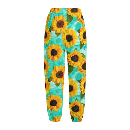 Bright Sunflower Pattern Print Fleece Lined Knit Pants