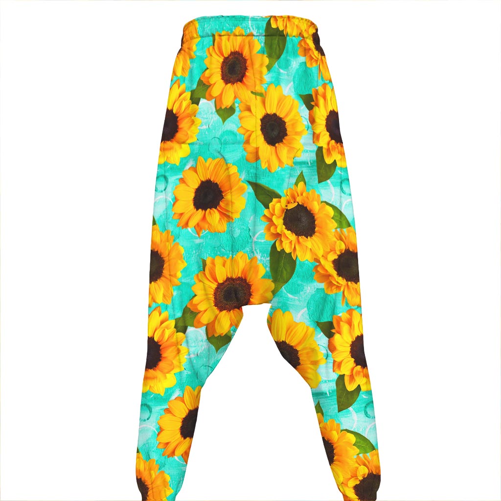 Bright Sunflower Pattern Print Hammer Pants
