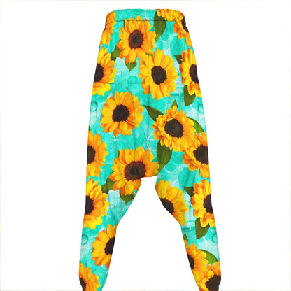 Bright Sunflower Pattern Print Hammer Pants