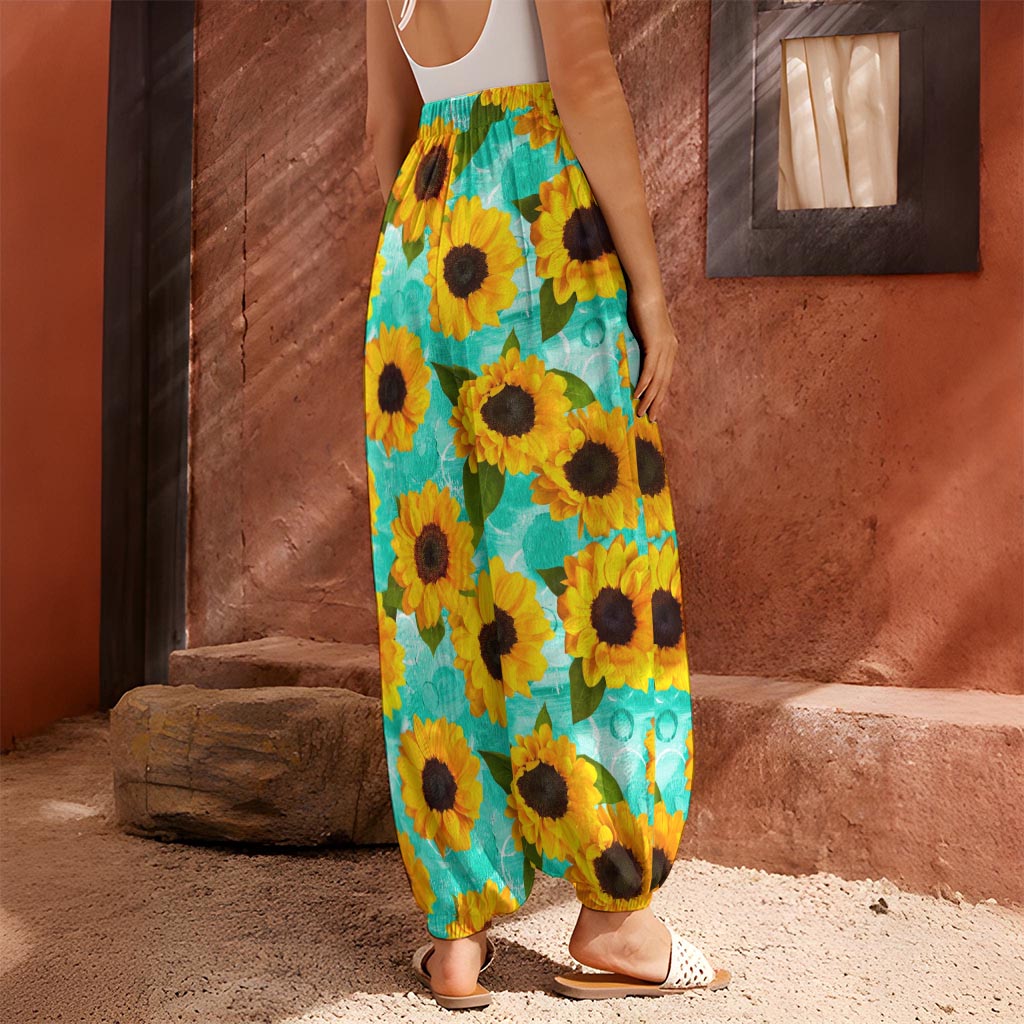 Bright Sunflower Pattern Print Harem Pants