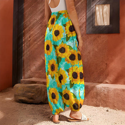Bright Sunflower Pattern Print Harem Pants