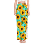 Bright Sunflower Pattern Print High Slit Maxi Skirt
