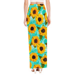 Bright Sunflower Pattern Print High Slit Maxi Skirt