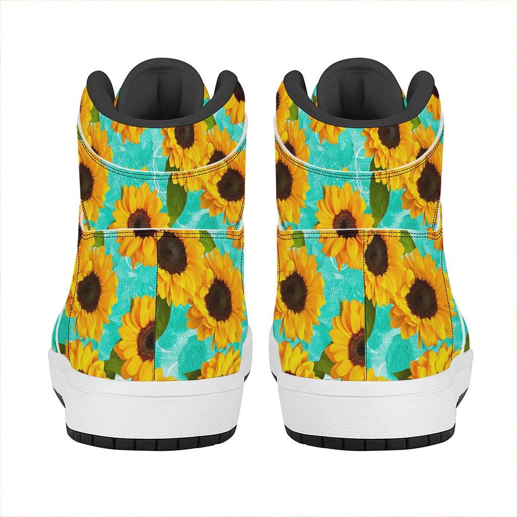 Bright Sunflower Pattern Print High Top Leather Sneakers