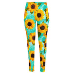 Bright Sunflower Pattern Print High-Waisted Pocket Leggings