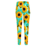 Bright Sunflower Pattern Print High-Waisted Pocket Leggings