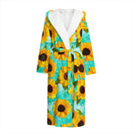 Bright Sunflower Pattern Print Hooded Bathrobe