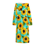 Bright Sunflower Pattern Print Hooded Bathrobe