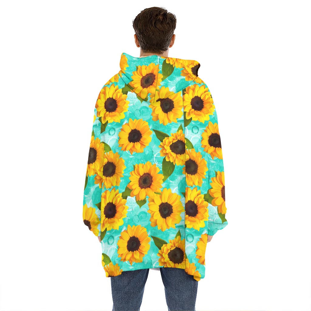 Bright Sunflower Pattern Print Hoodie Blanket