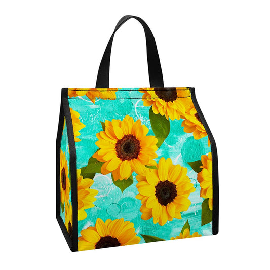Bright Sunflower Pattern Print Insulated Lunch Tote