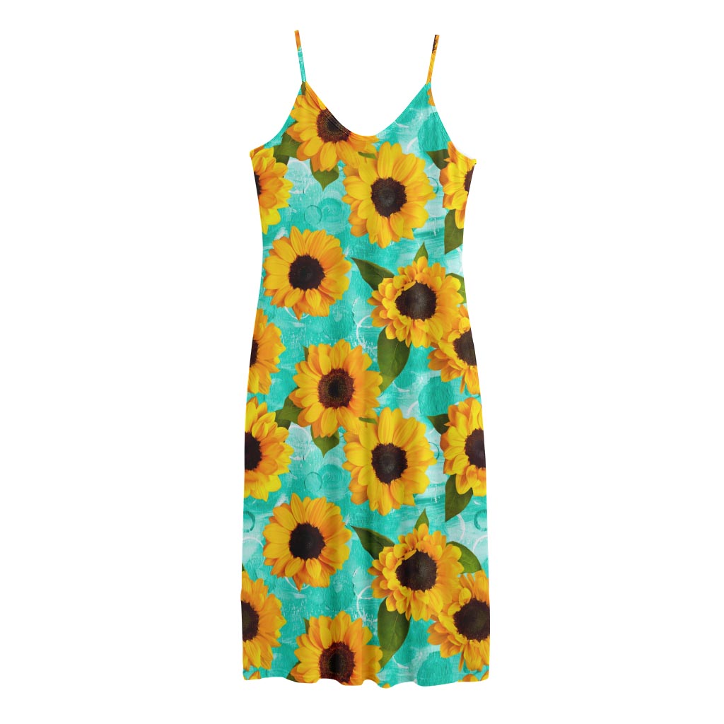 Bright Sunflower Pattern Print Jersey Midi Cami Dress
