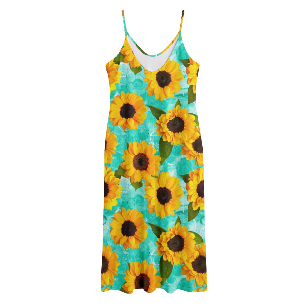 Bright Sunflower Pattern Print Jersey Midi Cami Dress