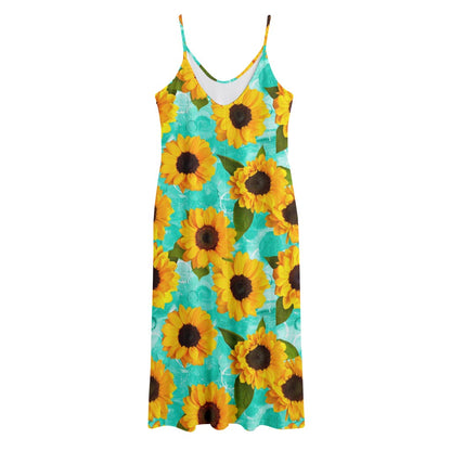 Bright Sunflower Pattern Print Jersey Midi Cami Dress