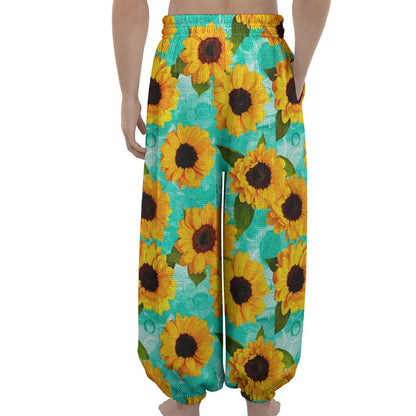 Bright Sunflower Pattern Print Lantern Pants