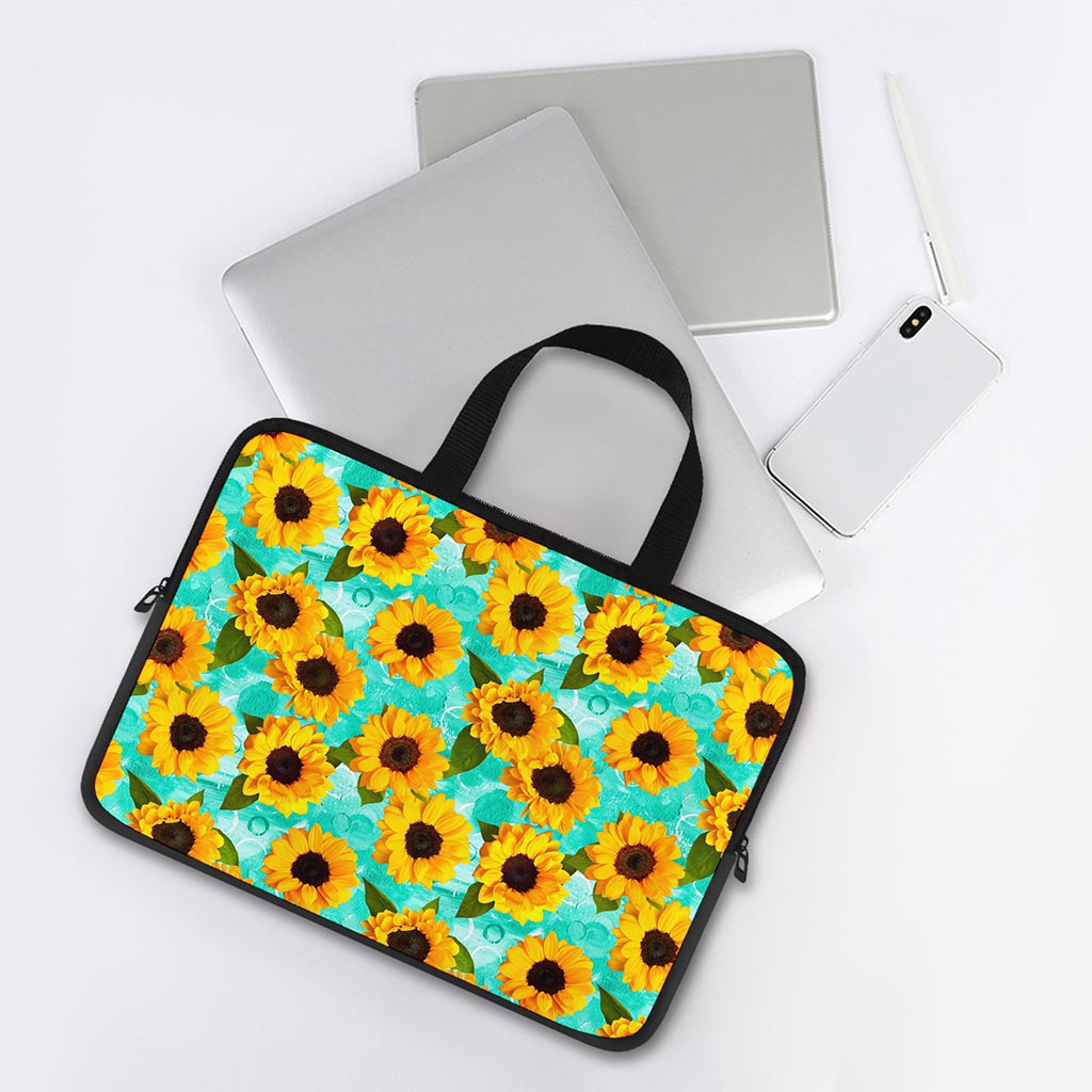 Bright Sunflower Pattern Print Laptop Sleeve With Handle